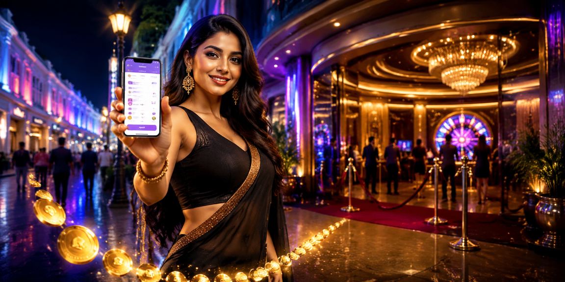 VIP bonus advertisement in Delhi’s Connaught Place brightly lit at night