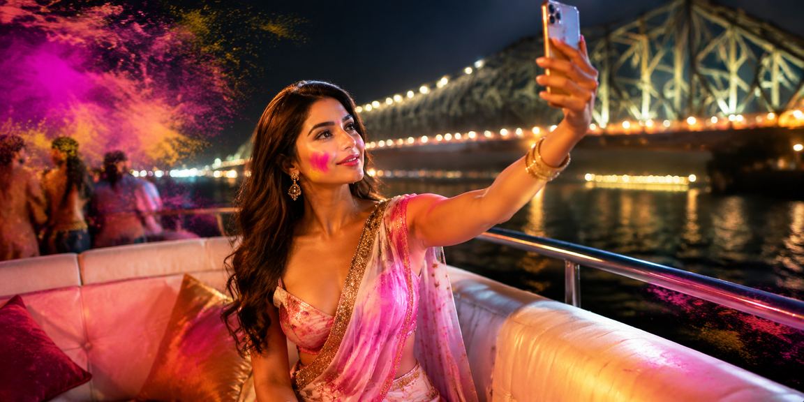 Mobile user enjoying live casino Holi festival in Kolkata